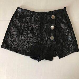Haute Monde Black Snake-Texture Skort with Silver Buttons